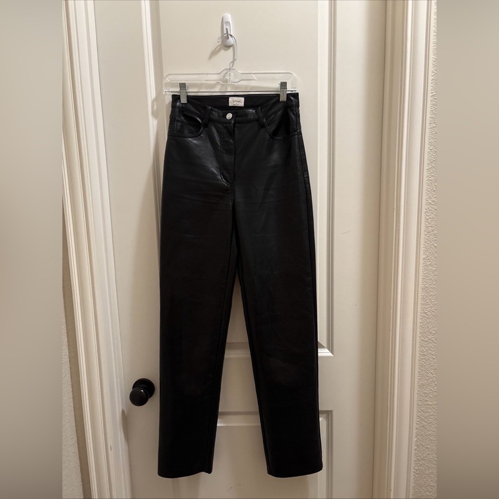 Aritzia Wilfred The Melina Pant Black Vegan Leather Straight High Rise Size 2 - Picture 2 of 5